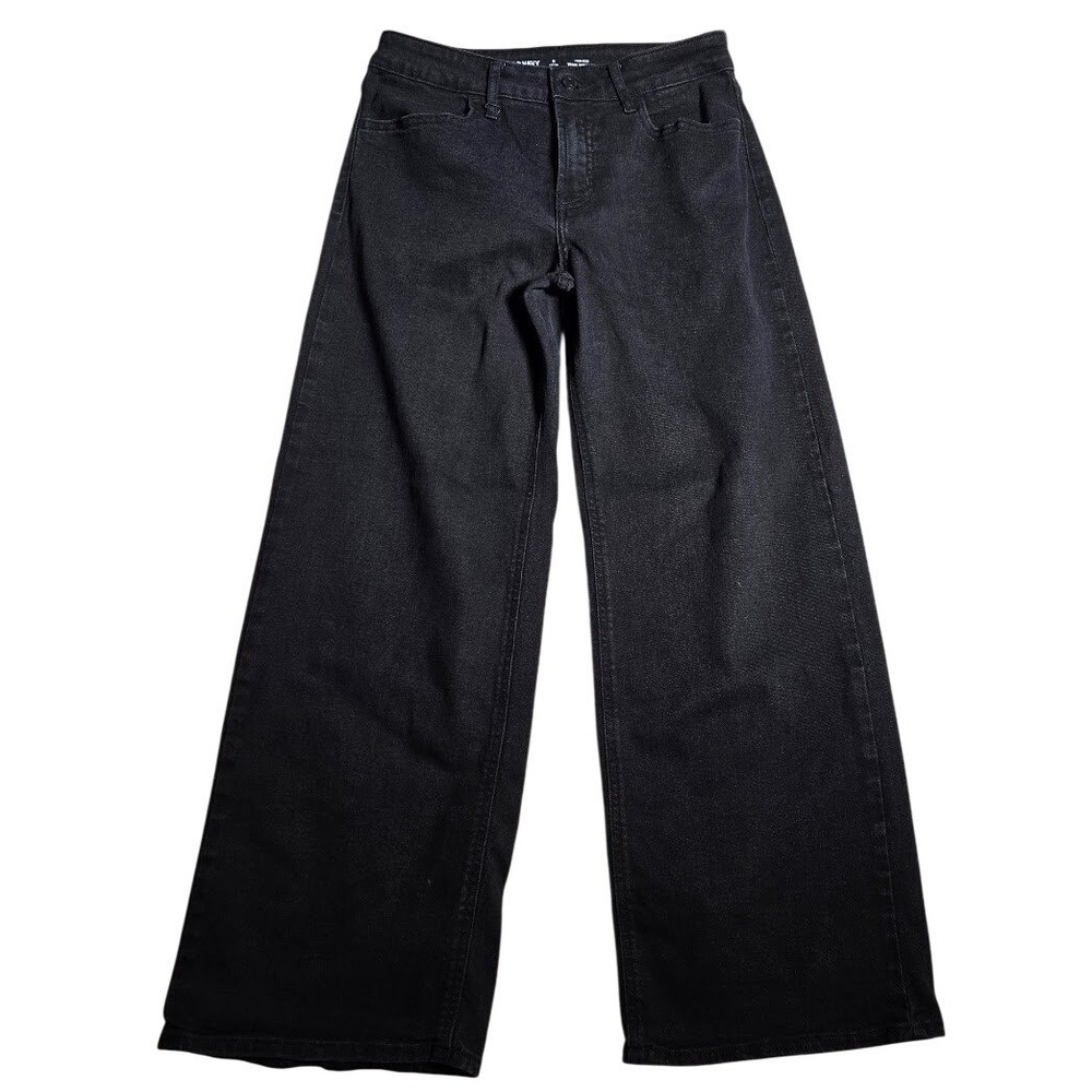 Old Navy Wow Wide Leg Jeans Womens 6 Petite Black High Rise Denim Pants 838